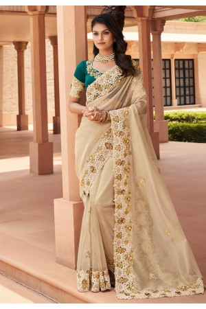 Beige georgette saree with blouse 6803