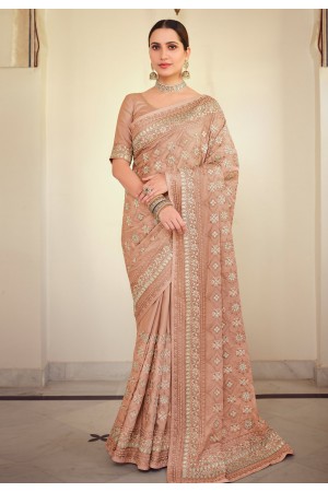 Beige satin georgette festival wear saree 7511