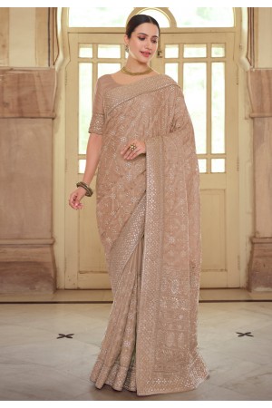 Beige satin georgette festival wear saree 7513
