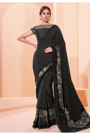 Black lycra saree with blouse 41305