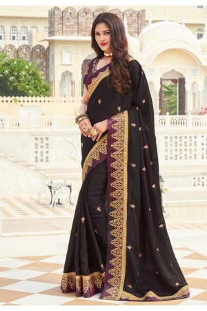 Black silk saree with blouse 3610