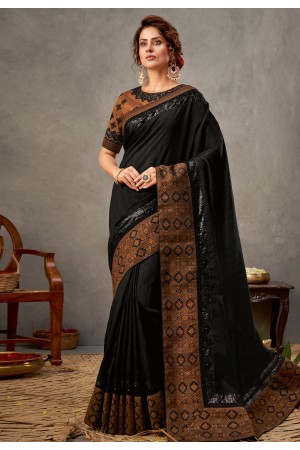 Black tussar silk saree with blouse 41519