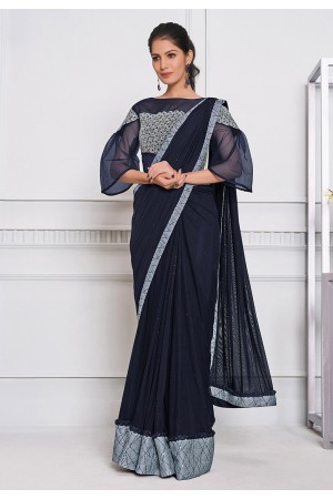 Blue Lycra Saree With Designer Blouse 21506