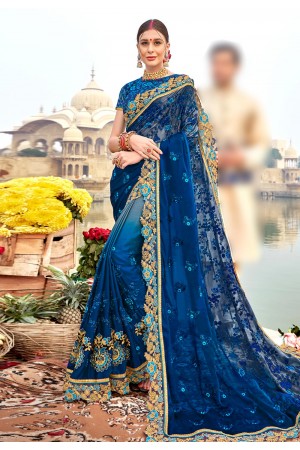 Blue silk festival wear saree 67878