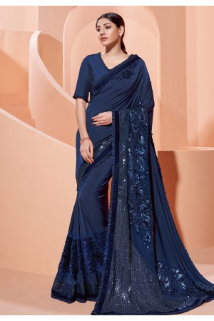 Blue lycra saree with blouse 41311