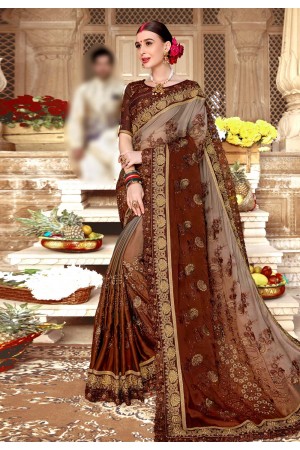 Brown silk festival wear saree 67876