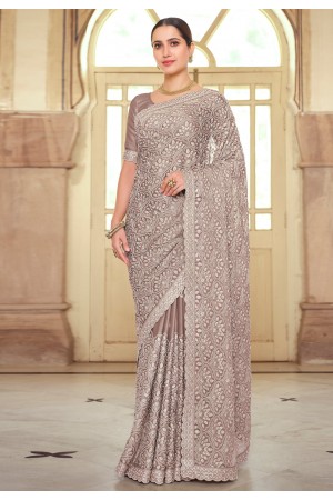 Brown chiffon saree with blouse 7534