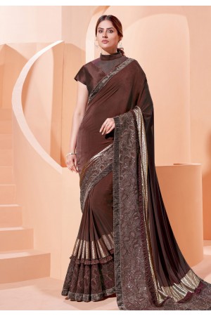 Brown lycra festival wear saree 41308