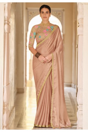 Brown organza saree with blouse 7605