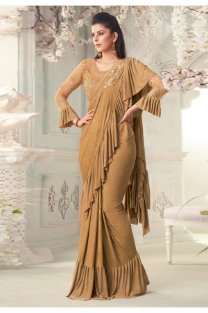 Brown silk ruffle border saree 7106