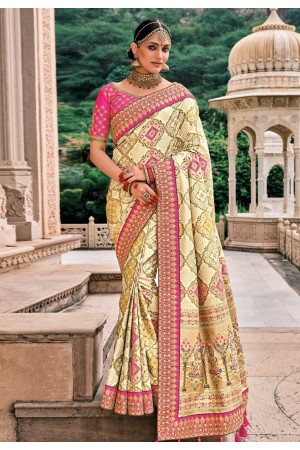 Cream silk patola print saree 5807