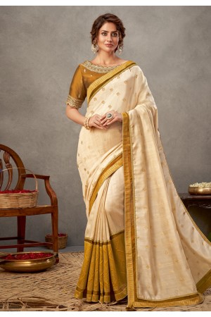 Cream tussar silk saree with blouse 41513