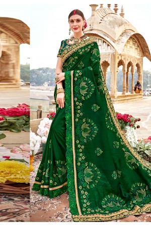 Green silk saree with blouse 67875