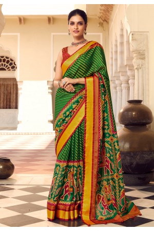 Green brasso festival wear saree 123