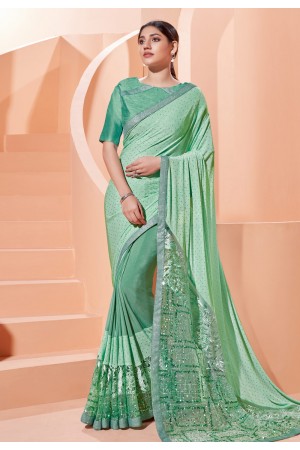 Green lycra saree with blouse 41307