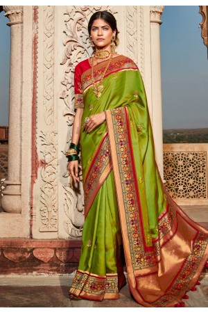 Green silk festival wear saree 1410