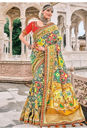 Green silk patola print saree 5816