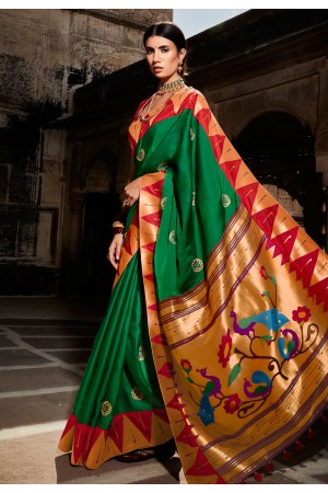 Green silk saree with blouse 1407