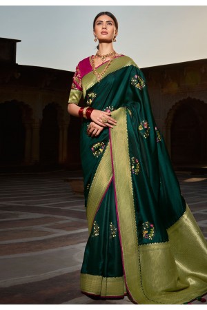 Green silk saree with blouse 1411