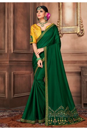 Green silk saree with blouse 1502