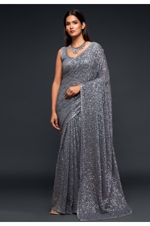 Grey georgette festival wear saree 1007