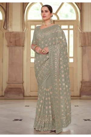 Grey georgette festival wear saree 7515