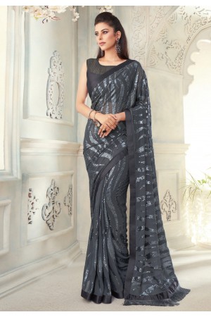 Grey georgette saree with blouse 7105