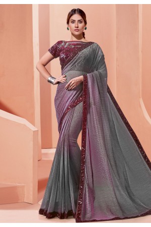 Grey lycra saree with blouse 41313