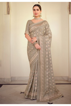 Grey satin georgette festival wear saree 7527