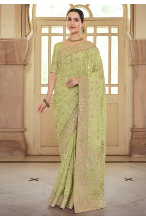 Light green satin georgette festival wear saree 7505