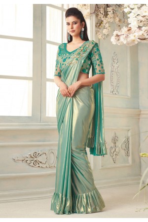 Embroidered Georgette Party Wear Saree in Green with Blouse - SR23293