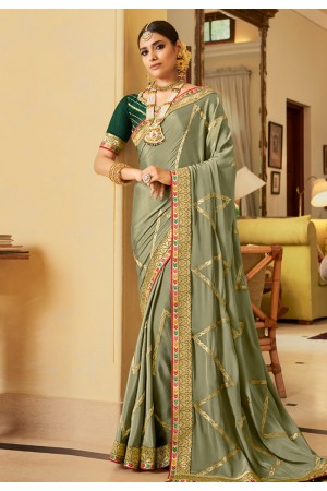 Light green silk saree with blouse 2606