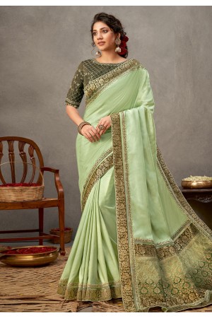 Light green tussar silk festival wear saree 41516