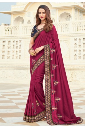 Magenta silk saree with blouse 3602