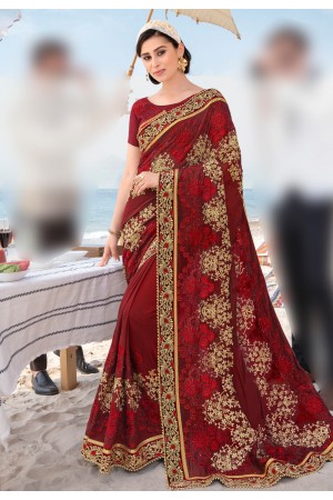 Maroon barfi silk festival wear saree 67886