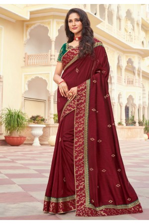 Maroon silk festival wear saree 3605