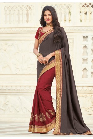 Maroon silk half n half saree 3612