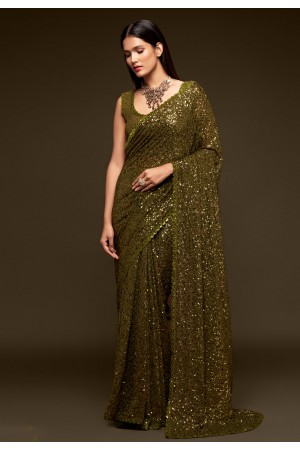 Mehndi georgette saree with blouse 1004