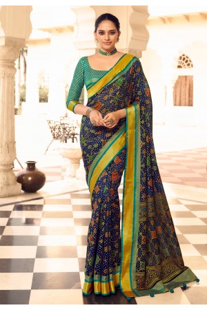 Navy blue brasso festival wear saree 127