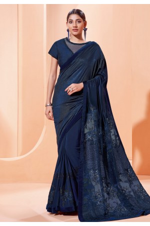 Navy blue lycra saree with blouse 41303