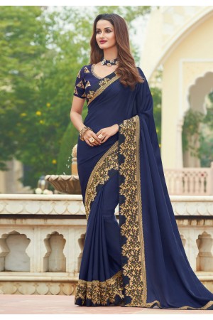 Navy blue silk festival wear saree 3615