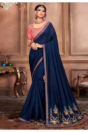 Navy blue silk saree with blouse 1504
