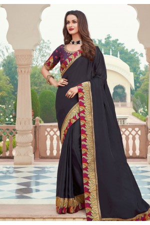 Navy blue silk saree with blouse 3614