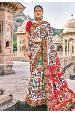 Off white silk patola print saree 5802