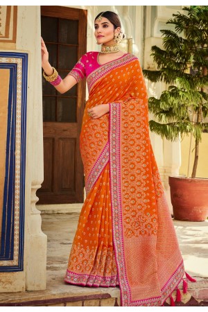 Orange silk saree with blouse 111