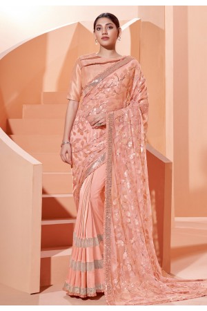 Peach lycra festival wear saree 41310