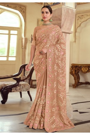 Peach satin georgette festival wear saree 7525