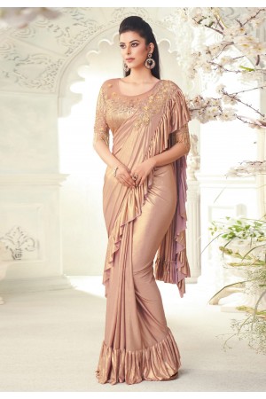 Peach silk ruffle border saree 7104