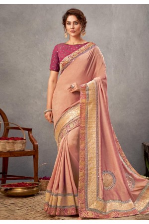 Peach silk saree with blouse 41509