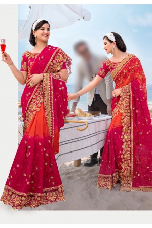 Pink barfi silk festival wear saree 67884